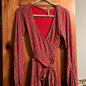 Free People Orange Floral Long Sleeve Dress Size XS